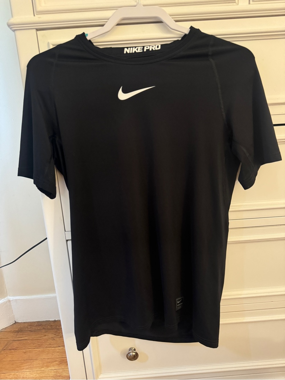 Nike Pro Black Short-Sleeve Dri-FIT Performance Tee with White Swoosh